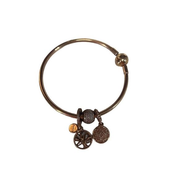 Pandora Women's Bangle & Charm Set Rose Gold Plated Size 19 With Box - Picture 2 of 4